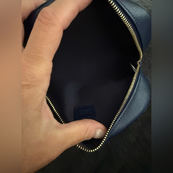 Furla authentic Navy Leather Zip Pouch gold hardware NWT - Picture 2 of 9